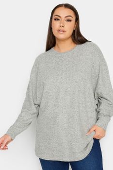 Yours Luxury Jersey Gris Claro Jaspeado Con Costura Frontal, Mujer Curvy Y Tallas Grandes, Yours