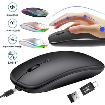 Ratón inalámbrico recargable compatible con Bluetooth 2,4 GHz modos duales ratón de ordenador con Nano receptor para PC portátil Macbook