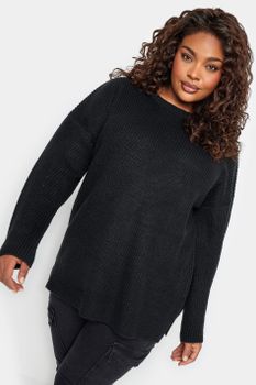Yours Jersey De Punto Negro Con Hombros Caídos, Mujer Curvy Y Tallas Grandes, Yours