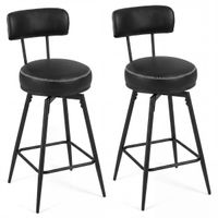 costway taburetes bar giratorios modernos 2 piezas respaldo acolchado reposapies patas metalicas cuero sintetico costuras negro