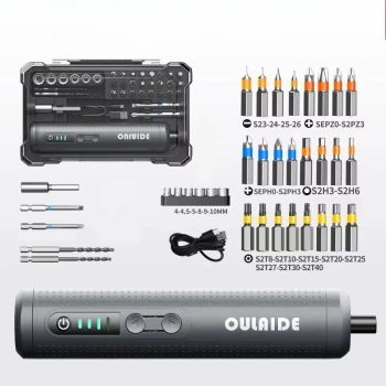 OULAIDE 8.8F Juego de Destornilladores Eléctricos Recargable 2000mAh Tipo-C Herramientas Portátiles con Luz LED 28 Punta