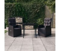 juego de comedor para jardin de 3 piezas y cojines negro vidaxl