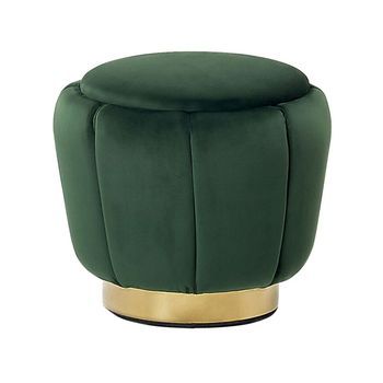 Puf Tapizado En Terciopelo Verde Con Base Dorada Ø 43 X 37 Cm Reposapiés Glamour Irving
