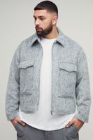 chaqueta plus cargo elegante de mezcla de lana con cremallera gris