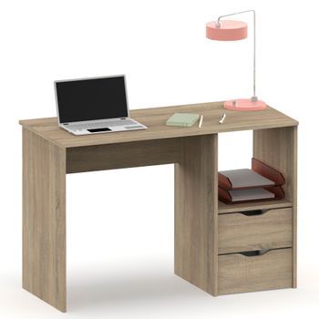 Escritorio, Mesa De Ordenador 76x115x50cm 2 Cajones, Oficina, Habitación Juvenil, Desk, Tocador Madera  Briebe Prakt
