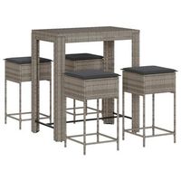 juego de bar de jardin de 5 piezas  mueble de jardin con cojines ratan pe gris