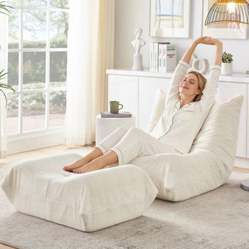 Sofá Con Reposapiés - Asiento De Suelo - Espuma Y Tejido Borreguito - Beige (100x90x70cm)