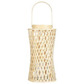 Linterna De Madera De Bambú Beige Natural 38 Cm Farolillo Vidrio Boho Mactan