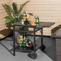 mesa de carro de comedor movil con doble estante plegable y 4 ganchos extra 965x64x755 cm negro