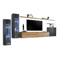 conjunto de muebles de salon mural switch xi diseno color roble wotan y gris brillante