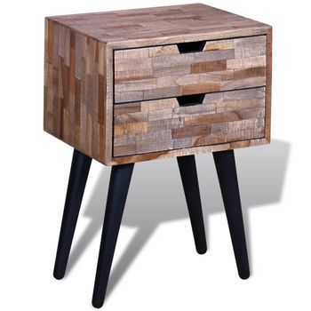 Mesita De Noche - Mueble De Dormitorio - Teca Reciclada Y Hierro - Multicolor (42x31x60cm)