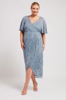 luxe vestido joya azul midi con escote cruzado mujer curvy y tallas grandes luxe ultimate embellishment