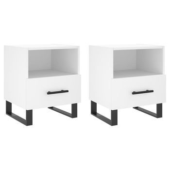 Pack 2 Uds Mesitas De Noche, Mesilla Madera Ingeniería Blanco 40x35x47,5 Cm