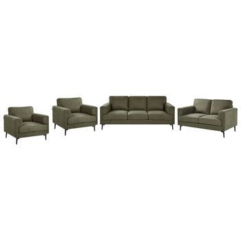 Conjunto De Sala De Estar 7 Plazas Minimalista De Estilo Moderno De Mediados Siglo De Tela Patas Metálicas Reposabrazos Rectos Verde Lousto