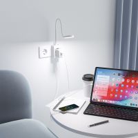 lampara de pared led blanca para lectura en la habitacion con enchufe y tomacorriente dos interruptores tactiles 3 colores de luz salida usb
