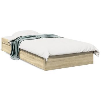 Cama Individual | Cama Para Adultos | Cama Con Cajones Madera Ingeniería Roble Sonoma 90x200 Cm