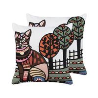 conjunto de 2 cojines de algodon blanco negro marron 50 x 50 cm gato mehsana