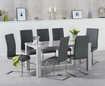 Atlanta 160cm Light Grey High Gloss Dining Table with Malaga Chairs