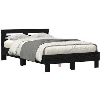 Estructura De Cama Con Tiras Led Roble Negro 120 X 190 Cm Vidaxl