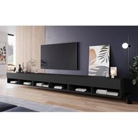 mueble de tv lowboard a 300 cm mueble de television mueble de salon con iluminacion led color negro mate