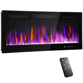 HOMCOM Chimenea eléctrica de pared o empotrable 900W/1800W, efecto llama 12 colores 5 niveles de luminosidad, 106,7x9,4x47cm, negro