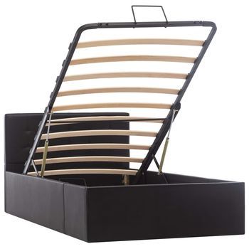 Cama Individual | Cama Para Adulto | Cama Canapé Hidráulica Cuero Sintético Negro 90x200 Cm