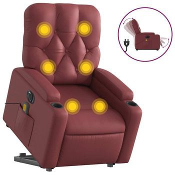 Sillón De Salón | Silla | Sillón De Masaje Elevable Eléctrico Cuero Artificial Rojo Tinto