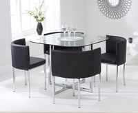 algarve glass stowaway dining table with black high back stools - black 4 chairs