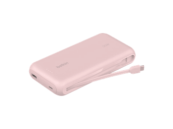 Powerbank - Belkin BPB024hqPK, 20000 mAh, 1x USB-C, Cable Integrado, Carga Rápida, 30W, Rosa
