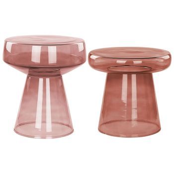 Conjunto De 2 Mesas Auxiliares Modernas De Vidrio Transparente De Diseño Rojo Laguna/caldera