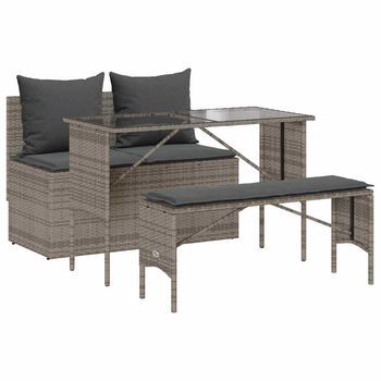 Set Comedor De Jardín 3 Uds Con Cojines Ratán Sintético Gris Cfw352276