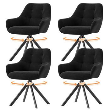 Set De 4 Sillas De Comedor Smartue Giratorias 360° Semibrazos 63 × 60 × 82 Cm - Negro