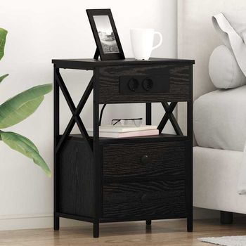 Armario De Noche - Mueble Para Dormitorio - Madera De Ingeniería - Roble Negro (40x31x60cm)