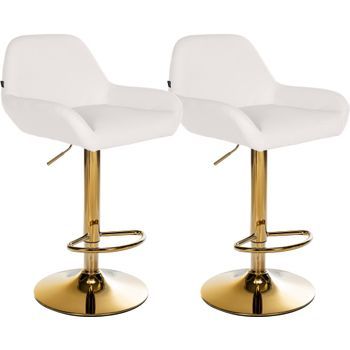 Set De 2 Taburetes De Bar Braga En Polipiel Con Base Dorada Simil Cuero Blanco 52x51x89 Cm Clp