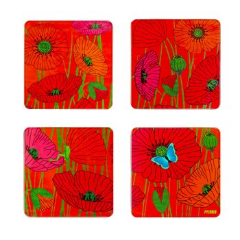 Set de 4 posavasos  rojo vaso  10 x 10 x 1 cm