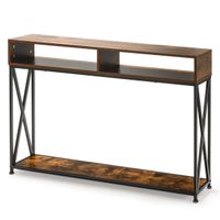 costway consola con 2 niveles mesa auxiliar de sofa con repisa abierta y compartimientos en acero mesilla compacta para entrada pasillo marron