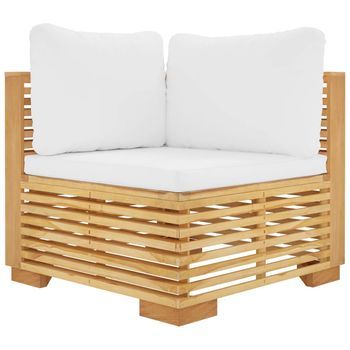 Sofá Esquina Jardín | Sofá De Exterior Con Cojines Color Crema Madera Maciza Teca