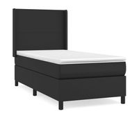 cama box spring con colchon cuero sintetico negro 90x190 cm diseno plano