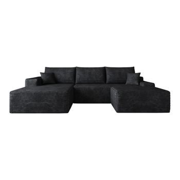 Sofá Modular Negro 270cm Con Chaise Longue En Forma De L, Sin Estructura Rígida, Pana A Rayas