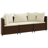 set sofas de jardin 3 piezas  mueble de jardin y cojines ratan sintetico marron