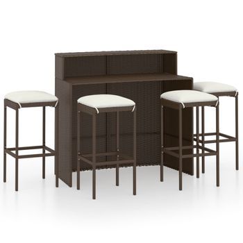 Juego De Muebles De Bar Para Jardín 5 Piezas Y Cojines Marrón Vidaxl