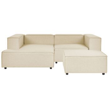 Sofá Esquinero 2 Plazas De Lino Beige Negro Con Reposapiés Derecho Modular Aprica