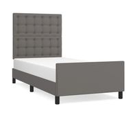 estructura de cama con cabecero cuero sintetico gris 100x200 cm botones
