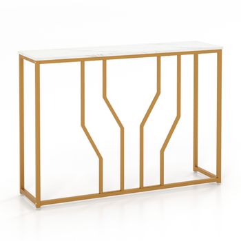 Costway Mesa de Entrada Mesa Consola de Metal Moderna con Tablero de Mármol Artificial Mesa Estrecha para Salón Pasillo 110 x 30 x 80 cm Blanco