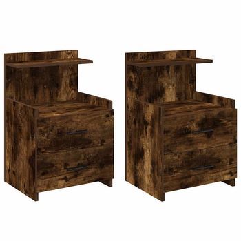 Mesitas De Noche | Mesilla De Noche | Cabinete De Noche 2 Unidades Con 2 Cajones Roble Ahumado 40x36,5x62 Cm Cfw26944