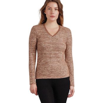 Admas Camiseta manga larga Top de manga larga y cuello en V Puntilla para mujer
