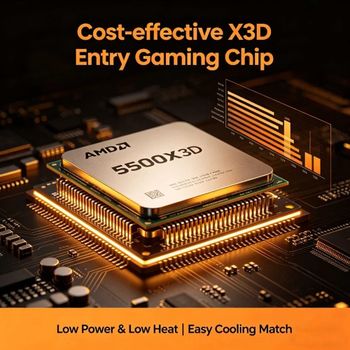 Procesador AMD Ryzen 5 5500X3D Zen 3, Arquitectura de 6 Núcleos y 12 Subprocesos, Caché L3 de 96 MB, Socket AM4, Compatible con Chipsets X570, X470, X370, B550, B450, B350, A520