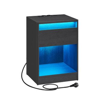 Mesita de Noche con Estación de Carga, Negro Ceniza