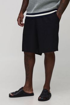 Pantalón Corto Plus Holgado De Lino Grueso Con Cintura Fija, Negro