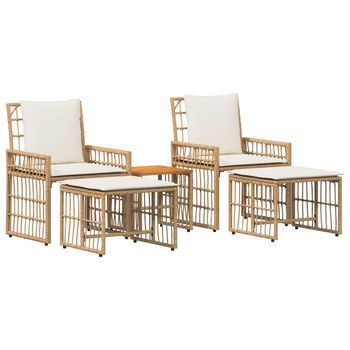 Juego De Muebles De Exterior 5 Piezas | Mobiliario De Jardín Natural Y Crema